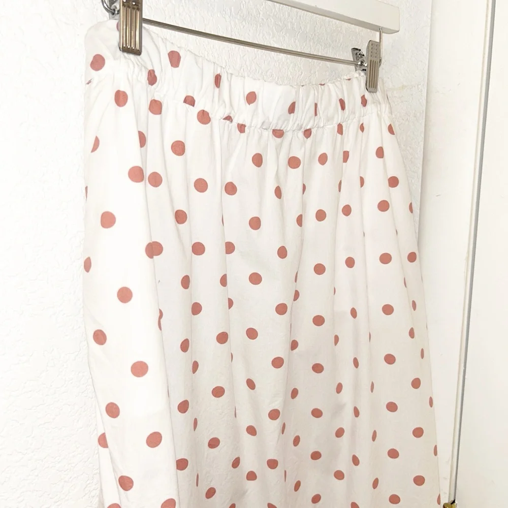 J. Crew White Pink Polka Dot Cotton Maxi Skirt Pockets Side Slit Size M - Picture 4 of 13